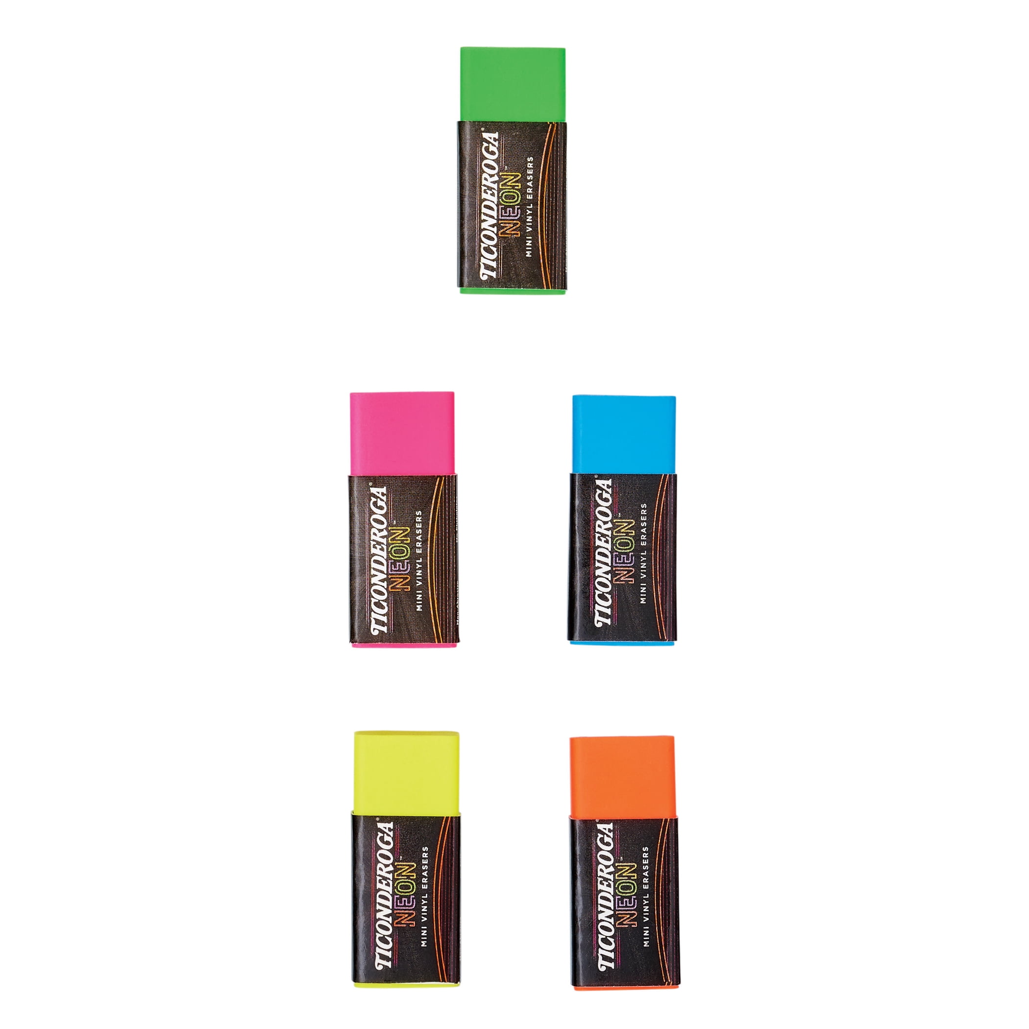 Ticonderoga Mini Vinyl Erasers, Neon Assorted, 5 Per Pack, 12 Packs