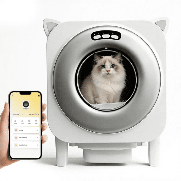 Automatic Smart Cat Litter Box, 65L Large Space Self Cleaning Cat Toilet with App Remote Control, Ion Deodorization, 10L Waste Drawer for Indoor Cats
