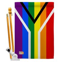 AA-ST-HS-148007-IP-BO-D-US18-AG 28 x 40 in. Gay Flag of South Africa Inspirational Support Impressions Decorative Vertical Double Sided House Set & Pole Bracket Hardware Flag Set