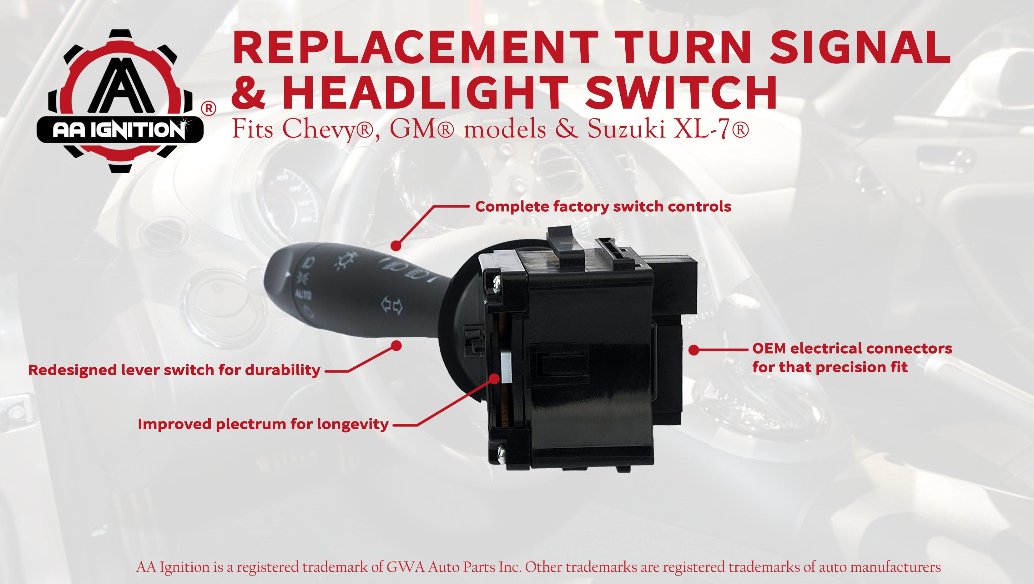 Turn Signal Switch Headlamp Dimmer Blinker Lever Switch Replace # 15915857 D6254E SW5908 Fit for Chevy Cobalt Equinox HHR Pontiac G5 Solstice Torrent Saturn Sky Suzuki XL-7