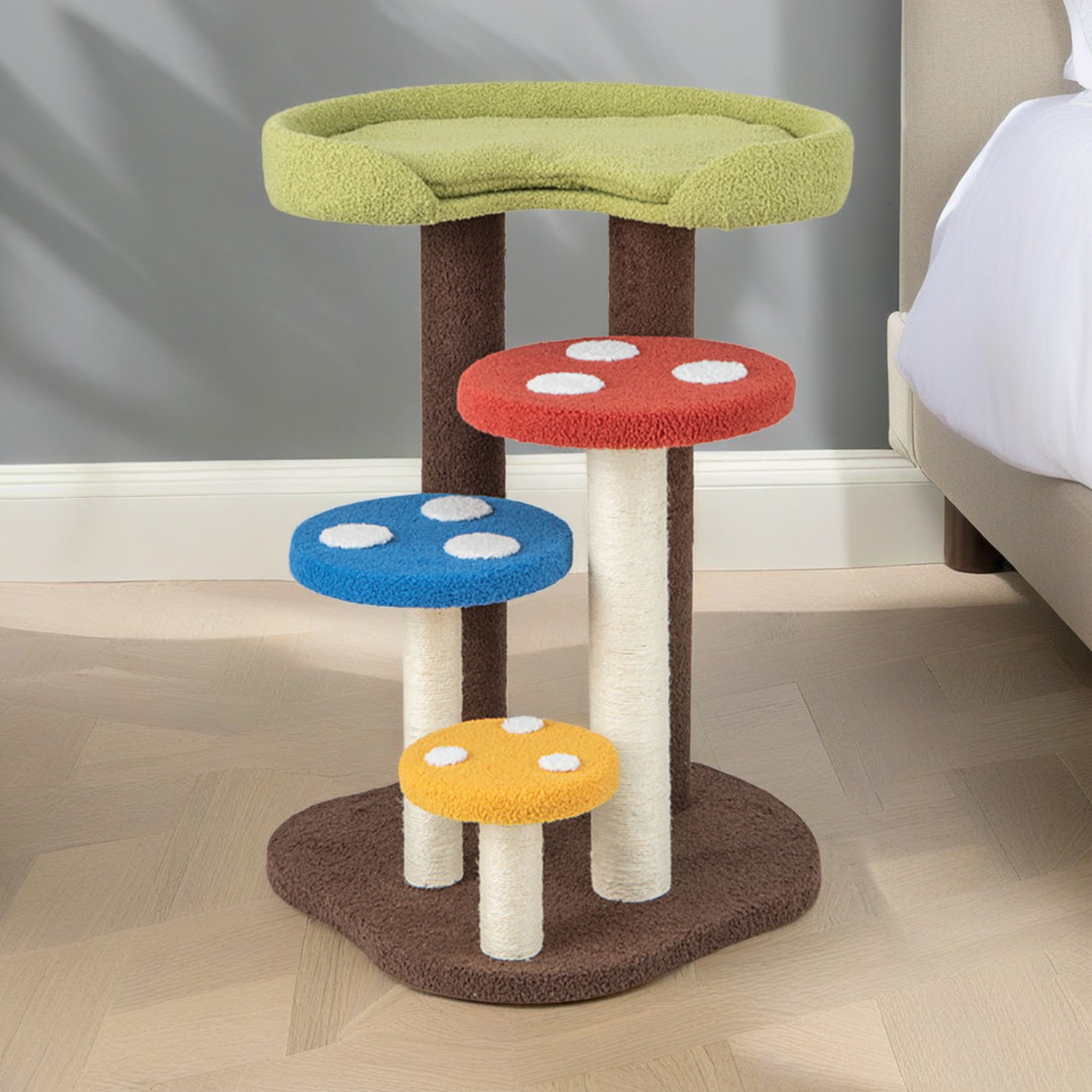 Kadyn 37" Cat Tree House, Small Cat Condo with Sisal Scratching Post, Mushroom Cat Tower, Multicolor