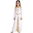 thumbnail image 3 of Zaldita Girls Metallic Cross Liturgical Praise Dance Dress Ballet Lyrical Dancewear Color Block Full Length Robe Worship White 14, 3 of 7