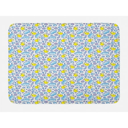 Baby Bath Mat, Washing Time Themed Image with Soap Bubbles Water Droplets Rubber Ducks Pattern, Non-Slip Plush Mat Bathroom Kitchen Laundry Room Decor, 29.5 X 17.5 Inches, Blue Lilac Yellow, Ambesonne