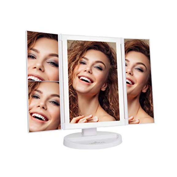 Impressions Vanity Makeup Mirror, Touch Trifold 2.0 LED Lights and 3X/2X Magnification (White)