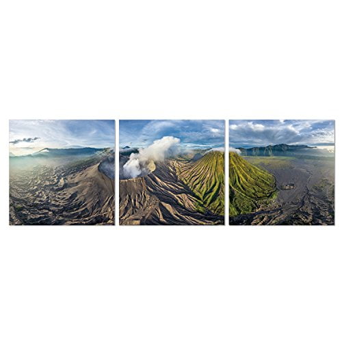 FURINNO Senia 3-Panel MDF Framed Photography Triptych Print, 48" x 16", Gunung Bromo