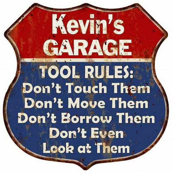 Kevin's Garage Man Cave Rules Sign Shield Metal Gift 211110001195