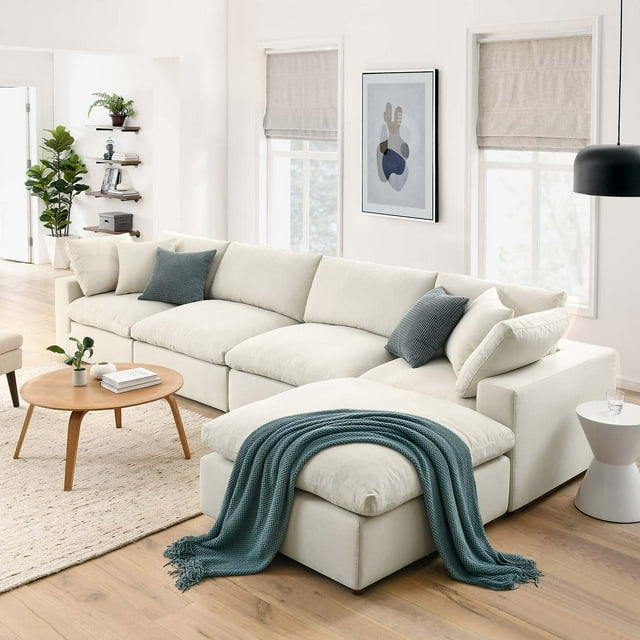 Modway Commix Ensemble de Canapé Sectionnel 5 Pcs Rembourré et Garni de Duvet, Beige Pâle