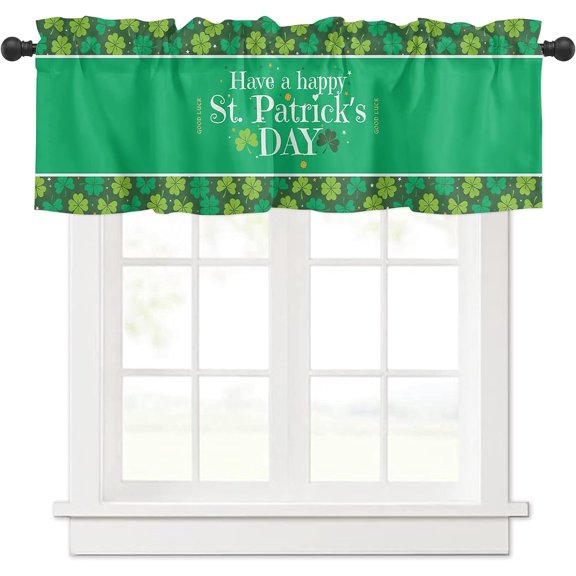 Valance for Windows Semi Sheer Valances for Living Room Bathroom Bedroom, Happy St. Patrick''s Day Shamrock Tile Pattern Background Kitchen Window Valance Rod Pocket Valance Curtains 54x18 Inches