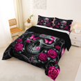 thumbnail image 2 of Homewish Halloween Skull Full Size Comforter Sets For Adults Teens,Pink Rose Floral Butterfly Bedding Comforter Set,Black Reversible,3pcs,1 Comforter and 2 Pillowcases, 2 of 7