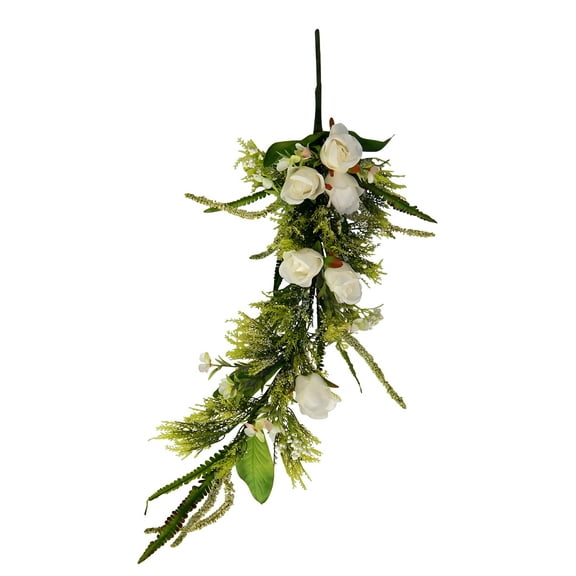 Off-White Rose Hydrangea 30in Artificial Polysilk Faux Fake Flower Teardrop for Craft Home Garden Outdoor Bouquet Arrangement Ceremony Wedding Arch Floral Wall Aisle Decor (Cream, Set of 2)