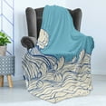 thumbnail image 4 of Nautical Soft Flannel Fleece Blanket, Abstract Doodle Style Wave in the Ocean Sea Soft Color Palette Marine Life Image, Cozy Plush for Indoor and Outdoor Use, 50" x 60", Cream Blue, by Ambesonne, 4 of 5