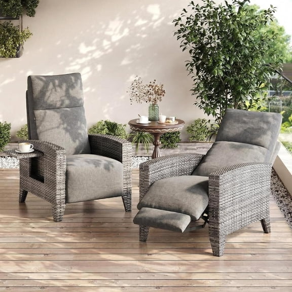 Senfot Outdoor Reclining Patio Chair with Adjustable Backrest Footrest All Weather Wicker Chaise Lounge Air Pump 150° Lay Flat for Pool Deck Garden Gray