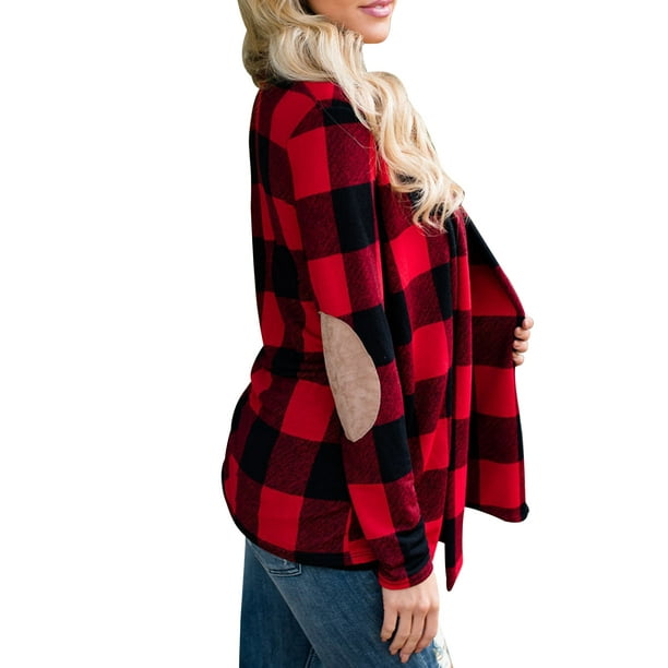 Qarigey Camisa de mujer de manga larga a cuadros de manga suelta a cuadros chica suelta con botones de poliéster Casual blusa femenina ropa Prendas para la parte del cuerpo Rojo S