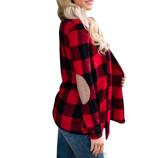 Qarigey Camisa de mujer de manga larga a cuadros de manga suelta a cuadros chica suelta con botones de poliéster Casual blusa femenina ropa Prendas para la parte del cuerpo Rojo S