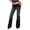 Black, variant on Womens Pants Low Rise Wide Leg Jeans with Washable Denim Patchwork and Fold Over Detail Trousers
