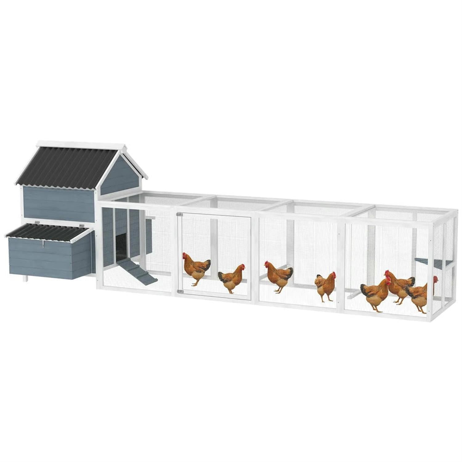 Pefilos 156" Outdoor Large Wooden Chicken Coop with Nesting Box, Runs, Farm Hen House 10-15 Hens, Weatherproof Pet House for Rabbits, Poultry, Gray