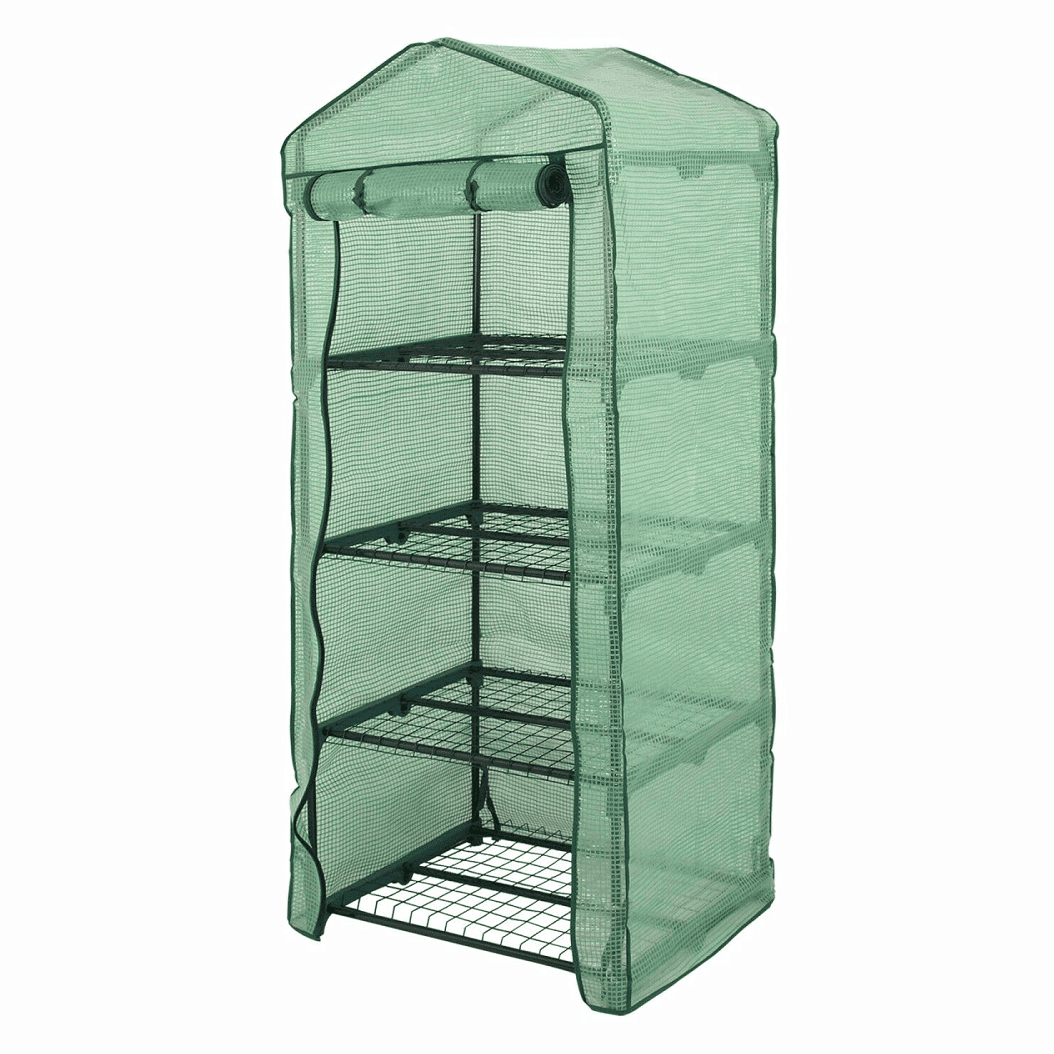 2PCS 4 Tier Mini Greenhouse Waterproof Portable with PE Cover and Roll-Up Zipper 
