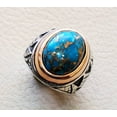 thumbnail image 4 of Blue Copper Turquoise Mens Ring, Natural Turquoise Ring, Oxidized Two Tone, 925 Silver Ring, Birthday Gift, Heavy Mens Ring, Arabic Design, Ottoman Style Ring, Christmas, Turkey Mens Signet Ring, 4 of 6