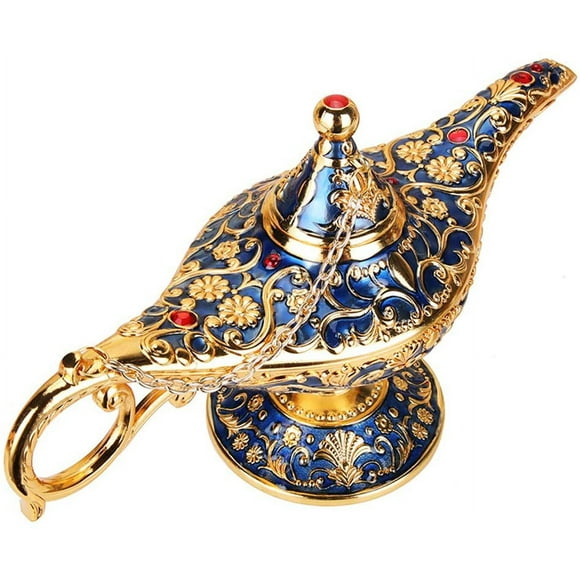 Aladdin Magic Fairy Lamp - Classic Vintage Collection Magic Fairy Lamp for Home Table Decoration/Party/Halloween/Birthday(Gold Blue)