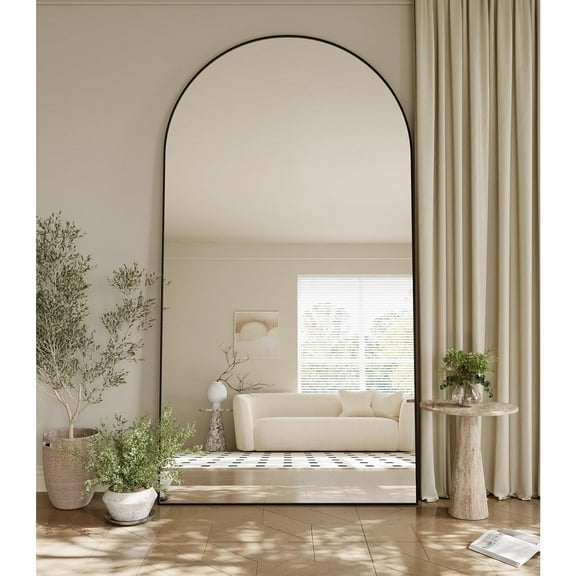 Oversized Full Body Mirror 35x78 inch Arched Full Length Mirror with Stand Aluminum Wall Mounted Hanging or Leaning Standing Mirrors,Black