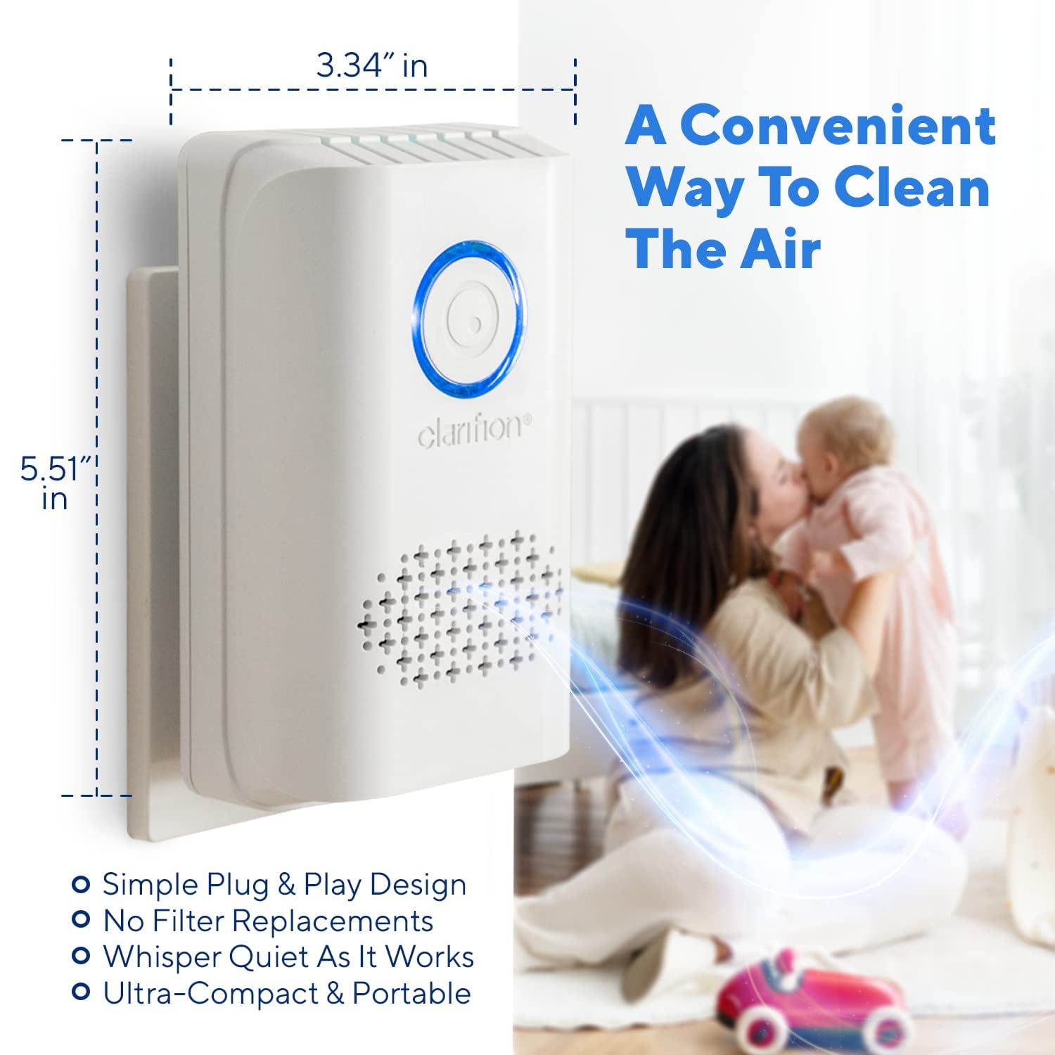 Clarifion ODRx Air Purifier, Outlet Plug-In, UVC Light, White