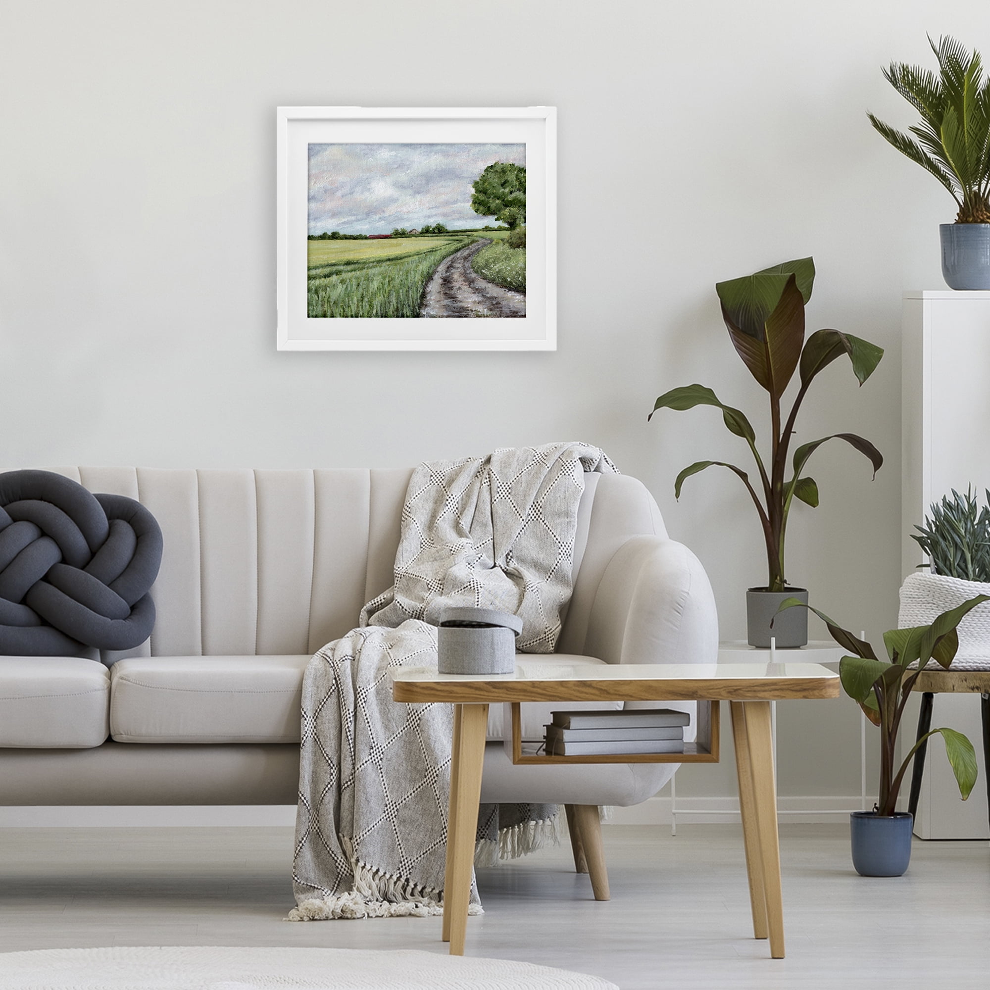 Winding Country Roads White Framed Print Under Glass, design by Leah Noel Art