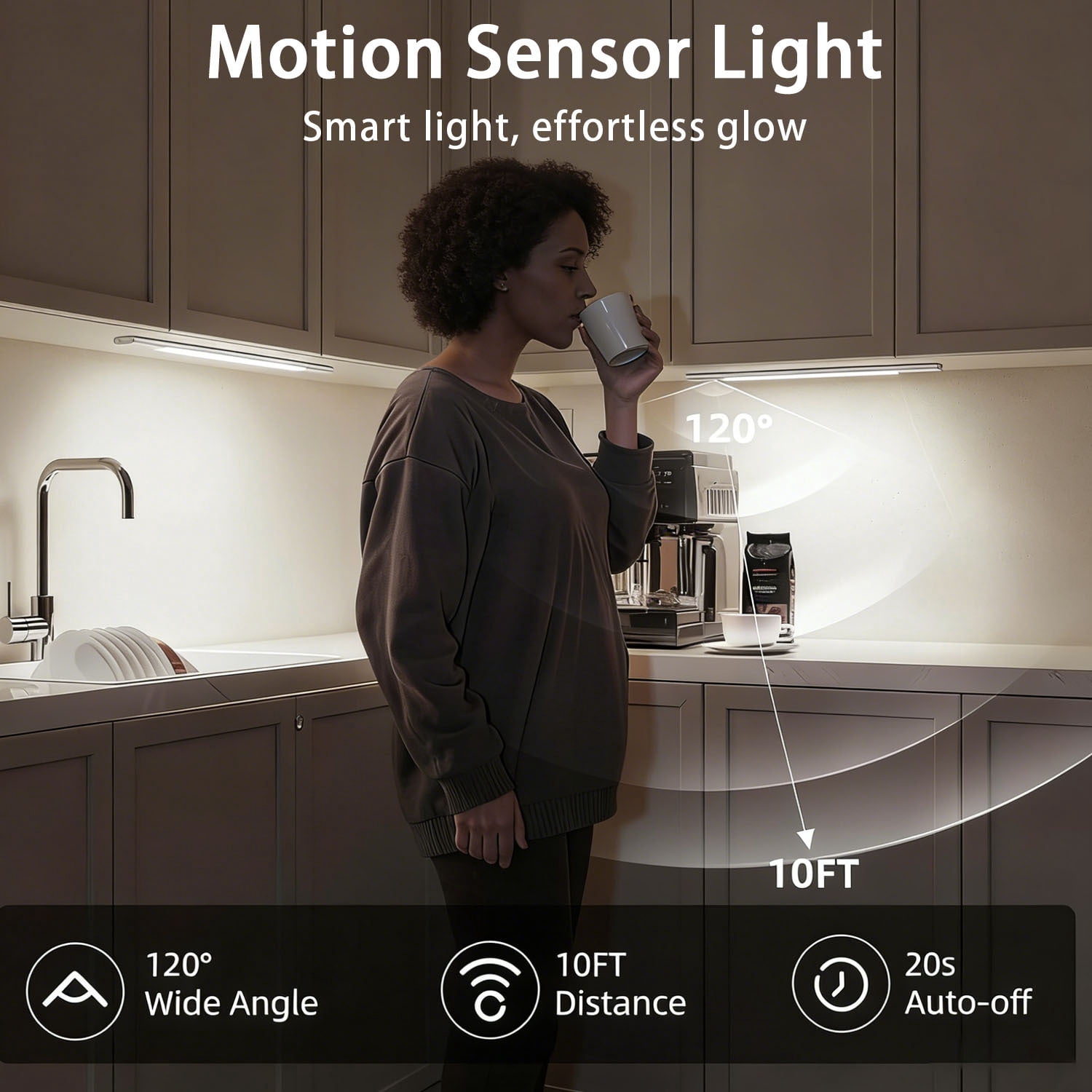 EZVALO 2-Pack Under Cabinet Light 3-Mode Motion Sensor Rechargeable Dimmable, Magnetic Mount with Remote Control for Kitchen Cabinet Bedroom Pantry