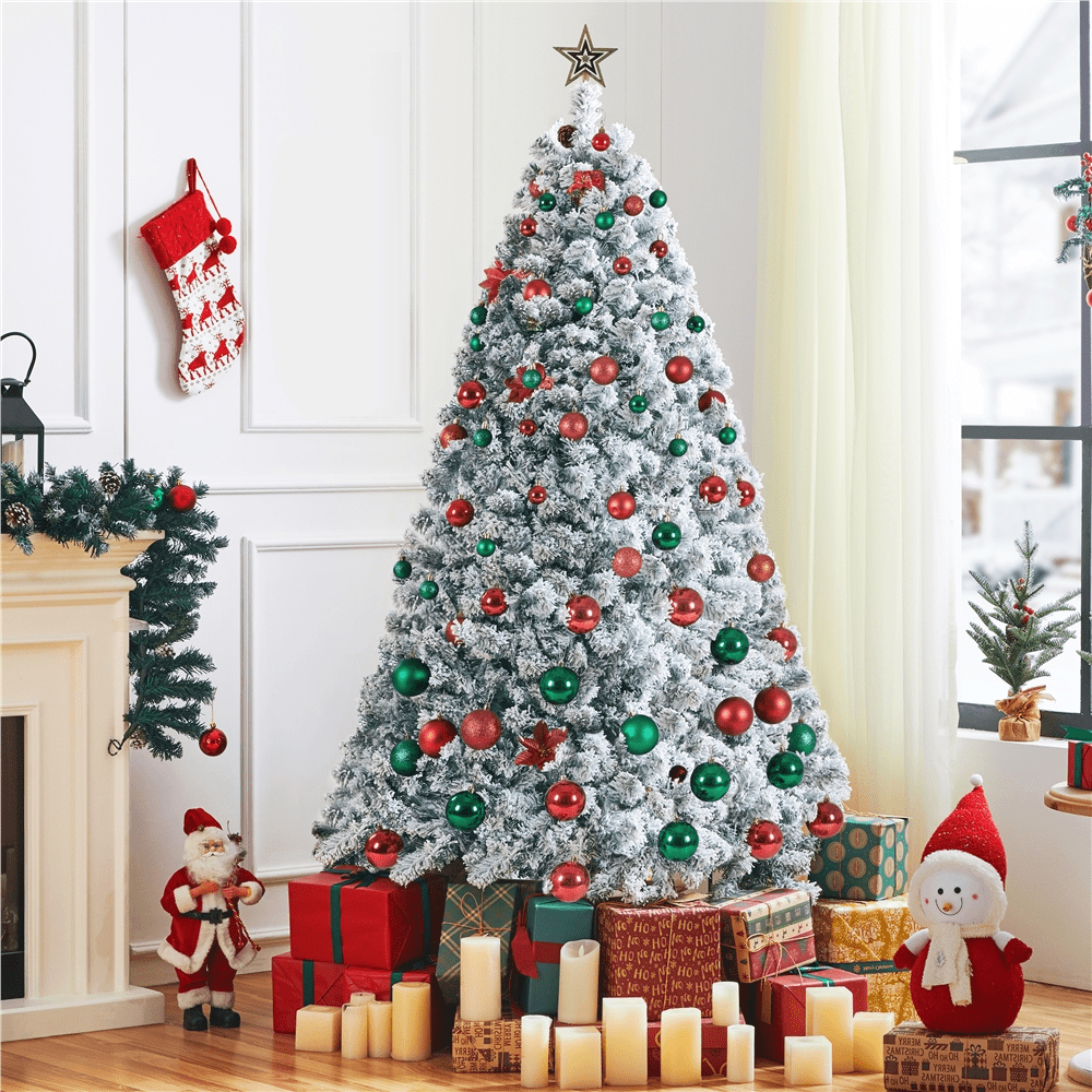 Alden Design 7.5ft Pre-lit Flocked Artificial Christmas Tree with 550 LED Lights for Holiday Decorative, White