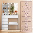 thumbnail image 2 of Teousev Makeup Desk Vanity Table with Sliding Mirror, 10 LED Lights & Stool, Dressing Table with 6 Drawers, Shelves, White, 2 of 8