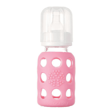 Lifefactory Glass Baby Bottle with Silicone Sleeve, 4 oz, Pink, 1