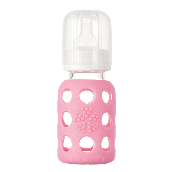 Lifefactory Small Glass Baby Bottle, Spring Green, 4 oz (Pink, 4 Ounce)