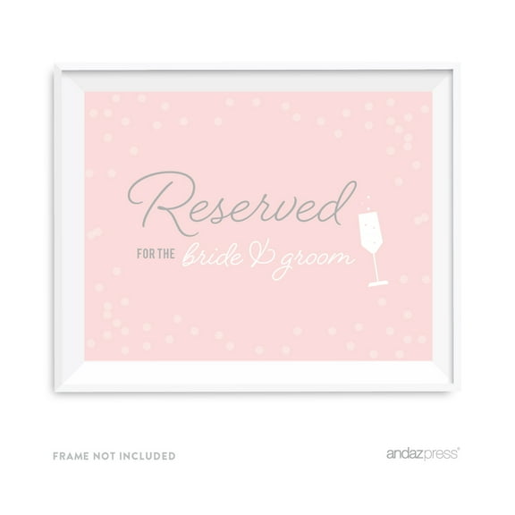 Reserved For The Bride & Groom Blush Pink and Gray Pop Fizz Clink Wedding Party Signs
