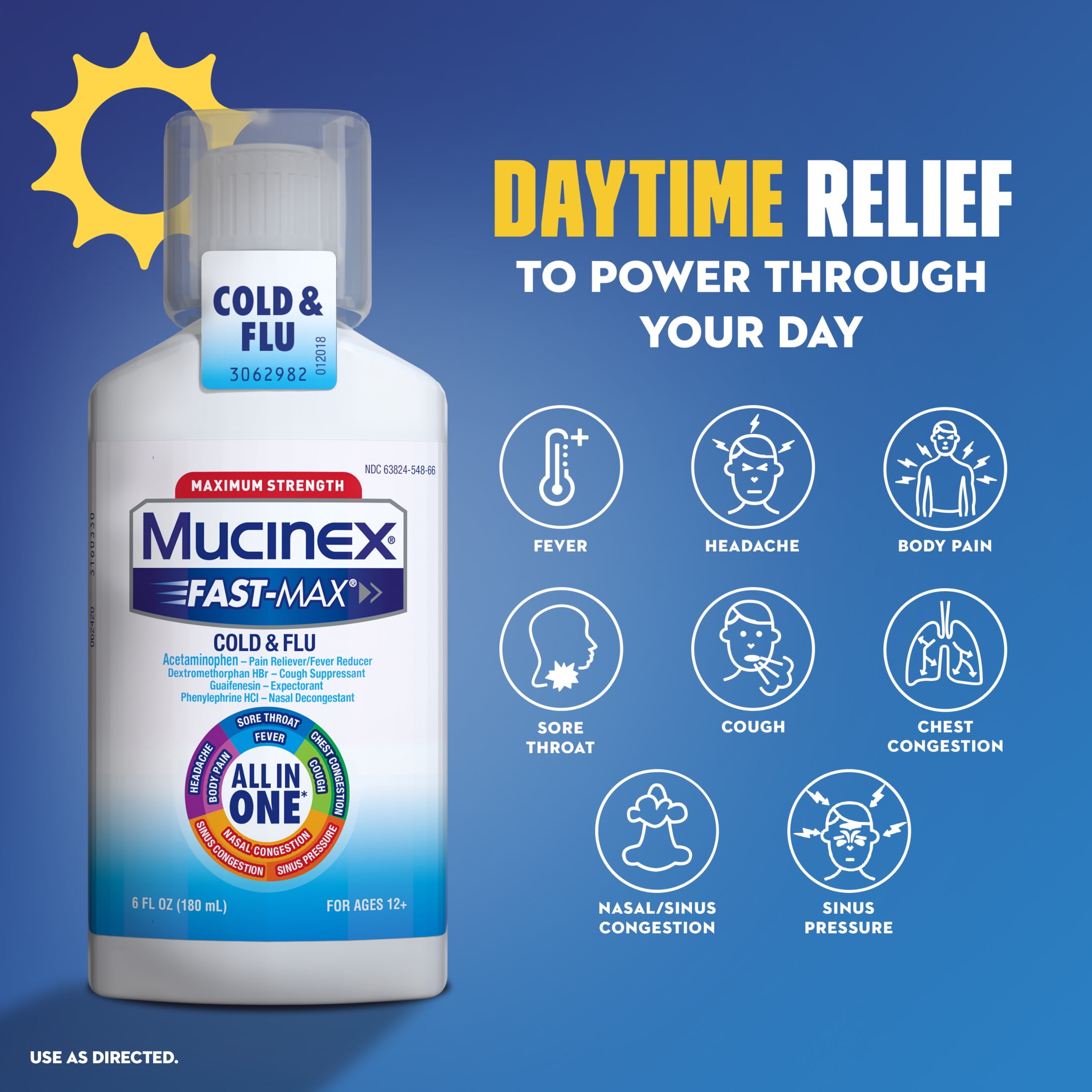 Mucinex Fast-Max Cold & Flu & Nightshift Severe Cold & Flu Medicine, OTC Cough Relief, 2x6 fl oz