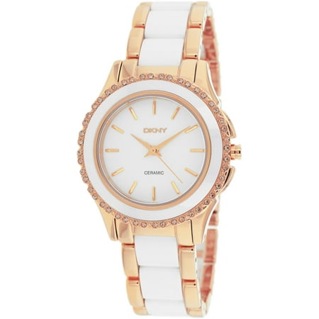 DKNY Ceramic and Ion Plated Stainless Steel Bracelet Watch - White/Rose Gold