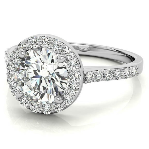 Auory 1 Carat Round Cut Moissanite Halo Engagement Ring in 18k White Gold Plating Over Sterling Silver for Women