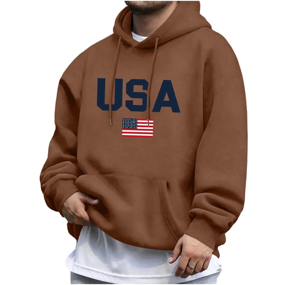 SAWOBUUN Mens USA Sweatshirt American Flag Patriotic Hoodie Casual Long Sleeve Pullover Sweatshirt with Pocket