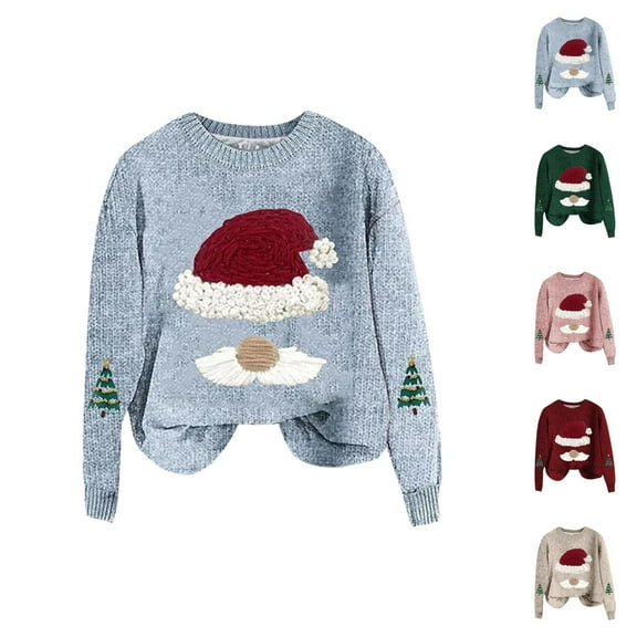 Cute Christmas Sweaters for Women 2025 Long Sleeve Crewneck Loose Xmas Santa Pullover Sweater Jumper Tops