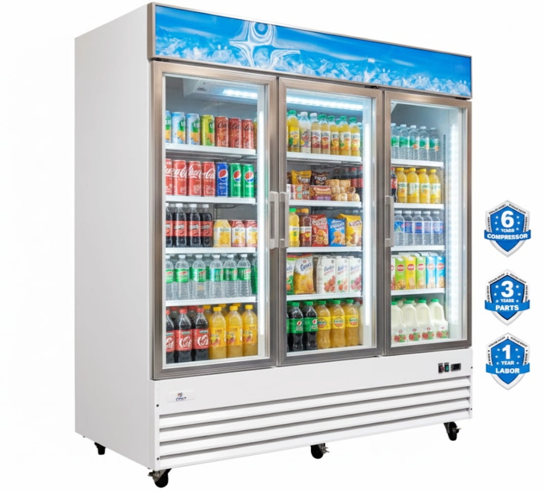 Cooler Depot 53 Cu. Ft. 78.3 Inches 3 Glass Door Commercial Beverage Display Refrigerator