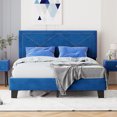 thumbnail image 2 of Queen Size Platform Bed, Modern Simple Upholstered Bed Frame with Rivet Design and Headboard, Solid Wood Low Bed Frame for Bedroom, Blue, 2 of 6
