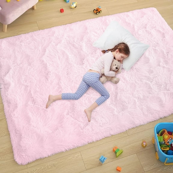Sanmadrola Area Rug for Bedroom,6.5'X8.2' Fluffy Shag Rug for Living Room,Furry Carpet for Kids Room,Shaggy Throw Rug for Nursery Fuzzy Plush Rug,Pink Carpet,Rectangle,Cute Room Decor for Baby