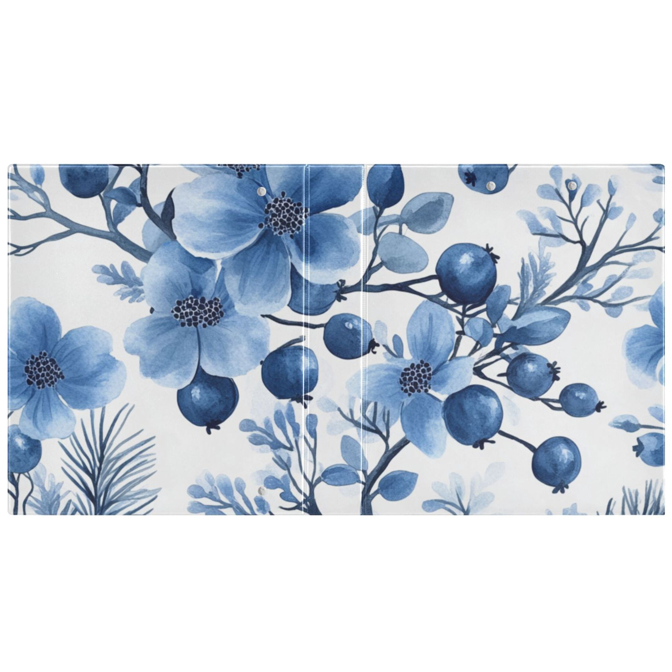 Floral Blueberries Flowers 3 Ring Binders 1.5 inch Hardcover File Folders with Interior Pockets A4 Size Organizer for School Office Hospital