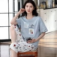 thumbnail image 4 of Conjuntos de pijama de verano para mujer, ropa de dormir con estampado de dibujos animados, manga corta y pantalones, traje de 2 piezas, ropa de estar por casa informal, ropa de casa para mujer, 4 of 5