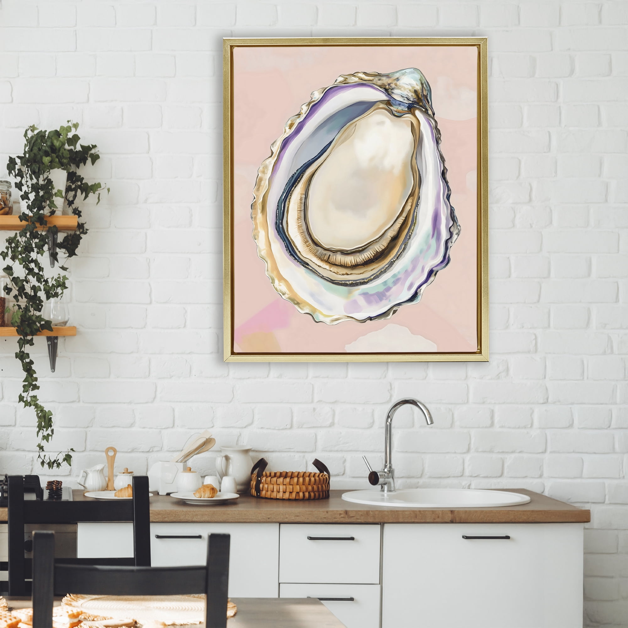 Stupell Industries Pink Oyster Shell Elegance Gold Framed Floater Canvas Wall Art, design by The Prints Vibe