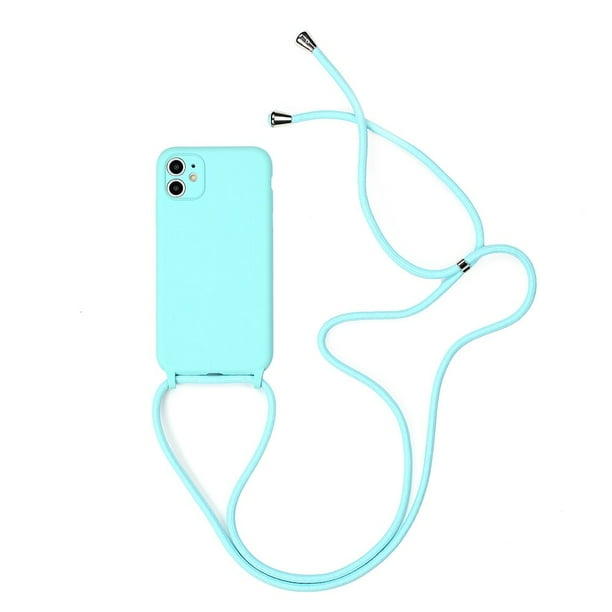 Fundas originales de silicona líquida para iPhone 14 13 12 11 Pro XS Max X XR SE2 8 7 Plus, funda suave de caramelo + correa para el cuello con cordón cruzado Tan Jianjun unisex