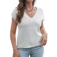 thumbnail image 2 of Womens V Neck Sweater Vest Ribbed Knit Casual Cap Sleeve Loose Fit Pullover Tops Fall Clothes White S, 2 of 10
