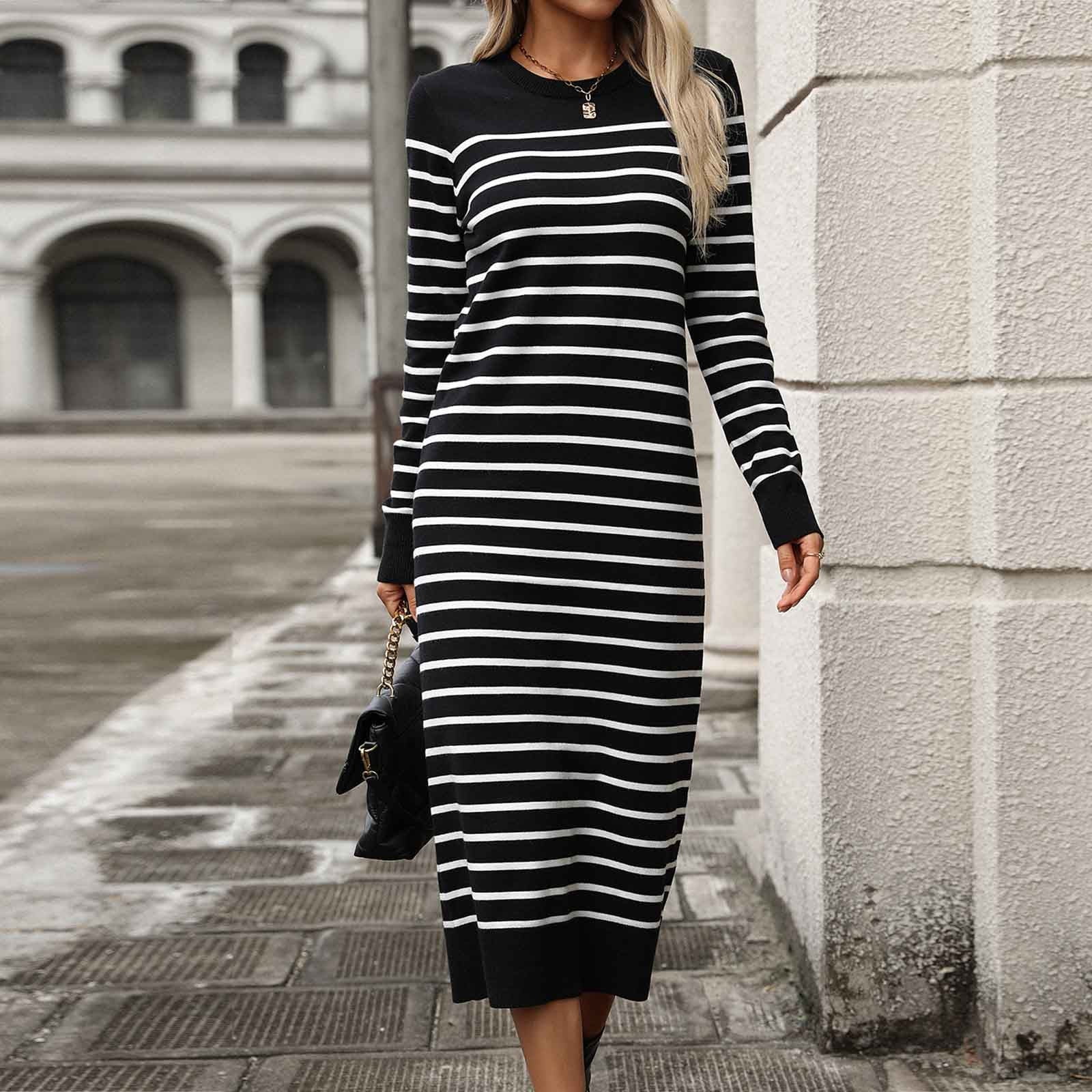 ワンピース Cotton Striped Ribbed Knit Dress New color] Cotton