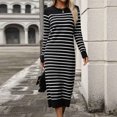 thumbnail image 7 of XFYSSS Fashion Ladies' Round Neck Long Sleeved Slim Fit Variegated Striped Knitted Long Dress Fashionable Autumn And Winter Dress, 7 of 7