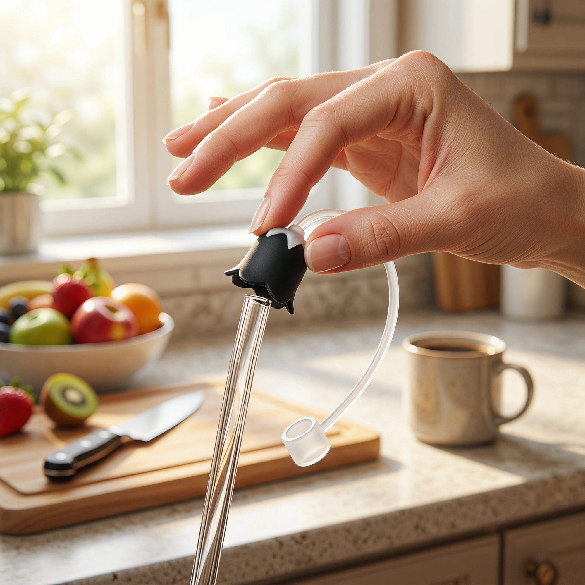 Unique Bargains Silicone Straw Caps Reusable Dust-Proof Toppers Black