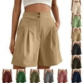 thumbnail image 4 of Summer Savings Clearance YOTMKGD Womens Shorts Casual Summer 2024 Trendy Elastic Back Wide Leg Shorts with Pockets Knee Length Pleated Shorts, Shorts for Women, Navy Sizes S-XXL, 4 of 7