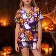 thumbnail image 2 of NIEWTR Girls Pajamas Halloween Cartoon Print Short Sleeve Lapel Cute Top and Shorts Pjs for Kids Breathable Soft Fashion Nightwear Casual Daily Wear, 2 of 5
